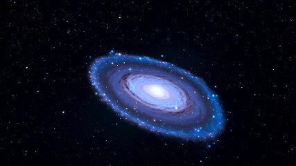 Wall Mural - Vivid spiral galaxy rotates in deep space among scattered stars, featuring blue and purple cosmic clouds and bright core of starlight.