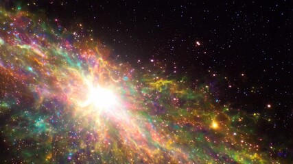 Wall Mural - Vibrant cosmic nebula with bright center and scattered stars in a deep black space backdrop, ideal for science and astronomy visuals