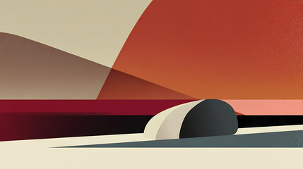 Wall Mural - minimalist abstract background, serene landscape with sand and rocks, soft morning light, illustrati