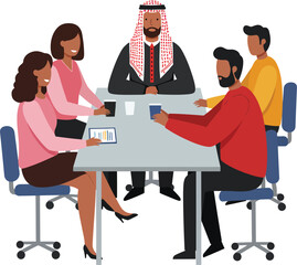 Poster - Diverse business people meeting at office table in modern workplace environment vector illustration 