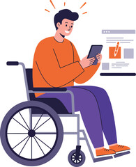 Aufkleber - Man in wheelchair using tablet device with orange and purple clothes digital illustration vector
