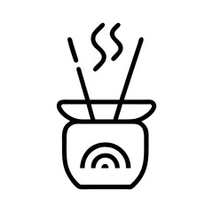 Poster - Aroma diffuser with sticks and smoke in a pot with a half circle design in a simple black outline style