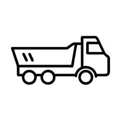 Poster - Simple graphic of a dump truck with a cab and three wheels in a minimalist line drawing style image