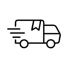 Poster - Outline drawing of a delivery vehicle with motion lines and a package on the side panel design