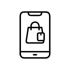 Fototapete - Mobile device displaying a shopping bag icon and a tag icon for online store application use case