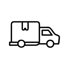 Poster - Outlined delivery vehicle with a box in the back for transporting goods and merchandise quickly and safely