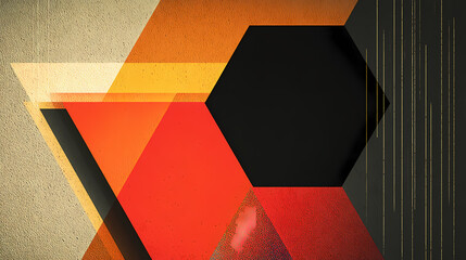 Wall Mural - Minimalist tech background with raised hexagon and rainbow illuminated edge. black surface with embossed 3d shape. 3d render. minimalist. Illustration