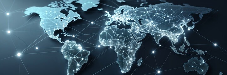 Poster - Digital global network representation showcasing interconnected continents and countries