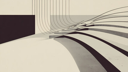 Wall Mural - perspective bent smooth lines blank subtle minimalistic 3d white abstract background. futuristic tec