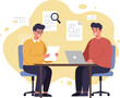 © Cansu - Two men discussing documents and working on laptop in office setting vector illustration for business collaboration and teamwork concept