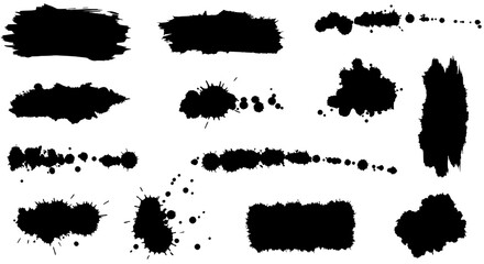 Poster - Abstract Black Ink Splashes:  A dynamic collection of black ink splashes and brush strokes, offering a versatile set of artistic elements for design projects.  