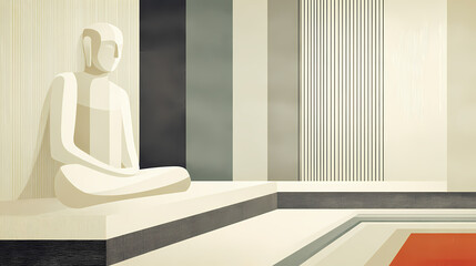 Wall Mural - white buddha in luxury room. led light built in, minimalist, 3d rendering. minimalist. illustration