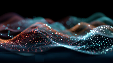 Poster - Abstract digital waveform with glowing particles and lines