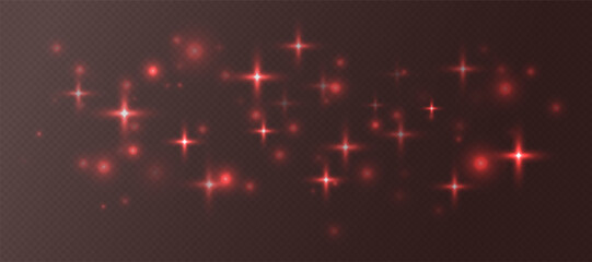 Wall Mural - red sparkling stars, shiny particles light effect, transparent flying stardust texture, abstract twi