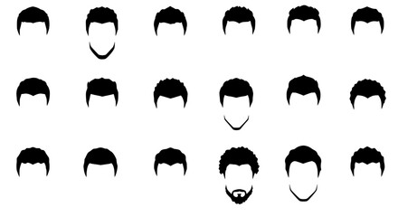 Poster - Minimalist Men's Hairstyle Silhouettes: A collection of sleek, minimalist silhouettes showcase diverse male hairstyles, ideal for design and illustration purposes.