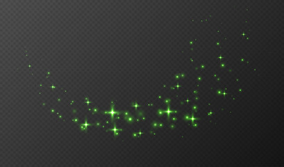 Wall Mural - green sparkling stars, shiny particles light effect, transparent flying stardust texture, abstract t