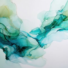 Poster - Abstract fluid art design featuring blue and green waves with soft textures, flowing patterns, and elegant motion in a contemporary style suitable for wallpaper or prints