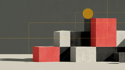 Wall Mural - 3d render of abstract terrazzo geometric blocks forming a minimalist playground. minimalist. Illustration