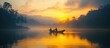 © andri - Boat on Lake at Sunset with People Paddling in Nature