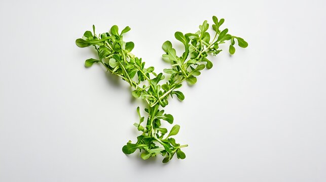 Letter Y made of fresh arugula leaves, isolated on white