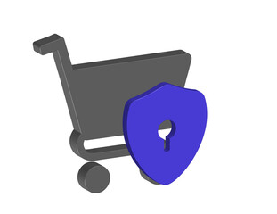 Aufkleber - Simple 3D icon of a shopping cart with a blue shield, secure shopping