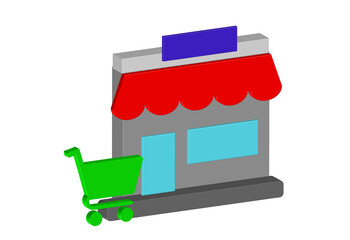Aufkleber - Simple 3D icon of a store on the screen with a shopping cart