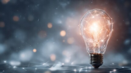 Fototapete - Abstract glowing light bulb with digital connections illuminated against a soft blurred background, symbolizing innovation and creative ideas generation