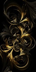 Poster - Abstract Golden Swirls on Black Background, Intricate Patterns in Motion, Dynamic Design Elements for Modern Art Aesthetic