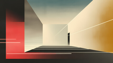 Wall Mural - futuristic empty neon studio corridor with abstract white 3d room light technology, silver road, and