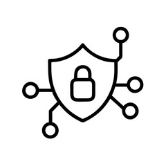 Aufkleber - An outline icon of a shield with a padlock and connected nodes, representing cybersecurity and secure networks. Ideal for websites/blogs on data protection, privacy, technology, or IT security.