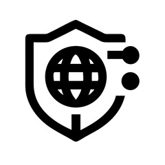 Aufkleber - icon of a shielded globe with a connection signifies internet security. Websites/blogs can use this for topics on cybersecurity, data protection, or online safety.

