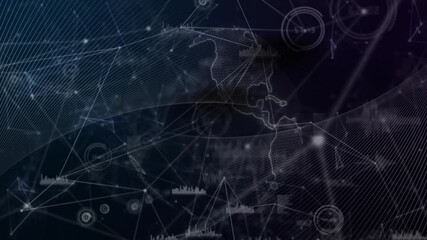 Poster - Starting from gridlines 3D mesh wave sweeping globe rotating while revealing data nodes and charts