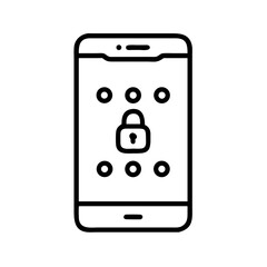 Poster - A line drawing of a smartphone with a pattern lock and a padlock. Use for mobile security, phone privacy, or digital safety themes.