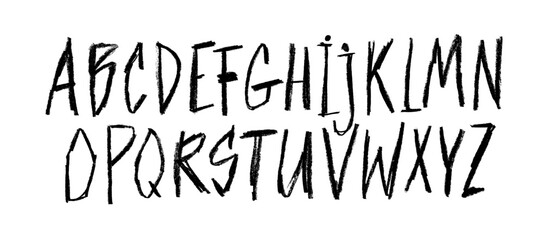 Aufkleber - Punk funky kids English alphabet with crayon or chalk texture. Hand drawn doodle vector childish font.
