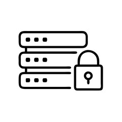Aufkleber - A line drawing of stacked servers with a padlock. Use for illustrating data security, network protection, or technology concepts.