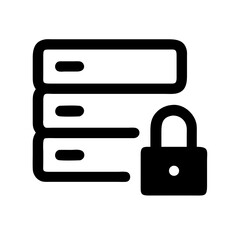 Aufkleber - A line drawing of stacked servers with a padlock. Use for illustrating data security, network protection, or technology concepts.
