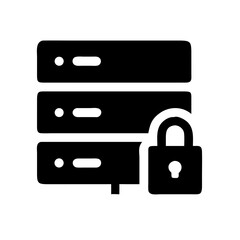 Poster - An icon of a server rack with a padlock, symbolizing server or data security. Ideal for websites and blogs focused on data center security, hosting, and information protection.