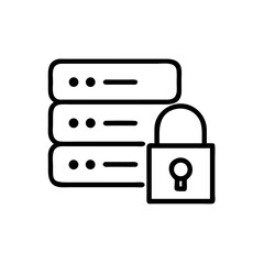 Aufkleber - A line drawing of stacked servers with a padlock. Use for illustrating data security, network protection, or technology concepts.
