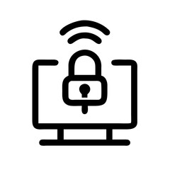 Aufkleber - outline icon of a computer monitor with a padlock and Wi-Fi signals, representing secure online connection. Ideal for websites and blogs on cybersecurity, data privacy, internet safety, and secure