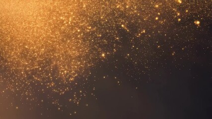 Poster - Golden glitter sparkles elegantly drifting on a blurred background, creating a magical, festive atmosphere and bokeh effects