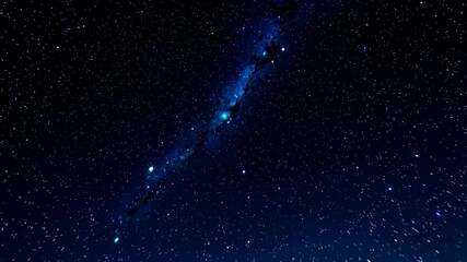 Wall Mural - slow pan across deep blue night sky with bright stars and cosmic dust clouds forming a visible inter