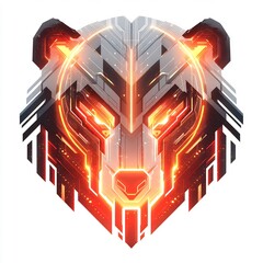 Poster - Futuristic Cybernetic Bear Head Glowing Logo Design