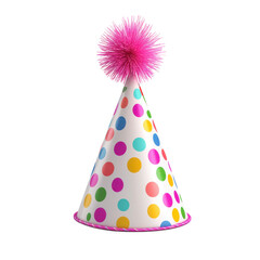 Poster - Find the perfect party hat: colorful polka dot birthday hat with pompom for celebration and festive events