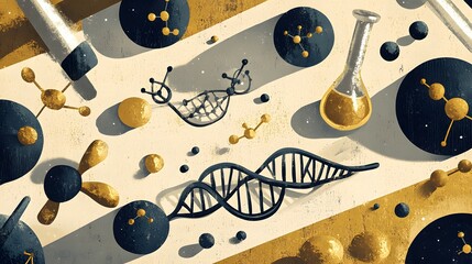 Poster - Detailed illustration of scientific research tools and molecular structures.