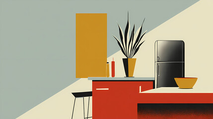 Wall Mural - modern, pastel blue, light blue, kitchen, matte color. minimalist. illustration