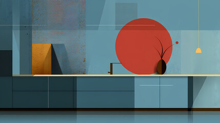 Wall Mural - modern, pastel blue, light blue, kitchen, matte color. minimalist. illustration