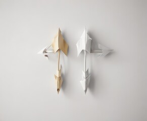 Fototapete - Crisp paper arrows pointing left and right, isolated on white , choice, strategy, decision