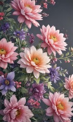 Fototapete - Intricate watercolor flower details, bursting blooms ,  illustration,  painting,  detail