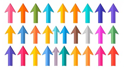 Poster - Colorful arrows pointing upwards in various shades, arranged in a grid pattern, symbolizing direction, progress, or growth