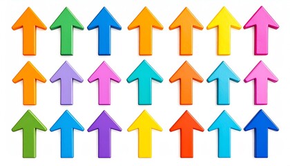 Poster - Colorful arrow shapes arranged in a grid, showcasing various vibrant colors like red, green, blue, and yellow, creating a playful and dynamic visual effect